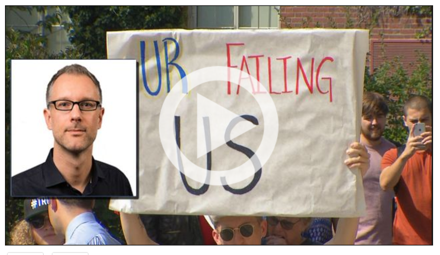 Protesters at University of Rochester (Florian Jaeger, inset)
